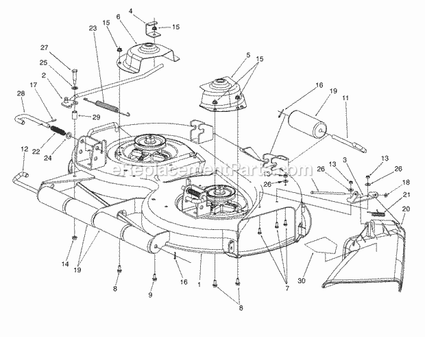 42" Deck Assembly Diagram and Parts List for 53AC305G100 Cub Cadet Lawn Mower